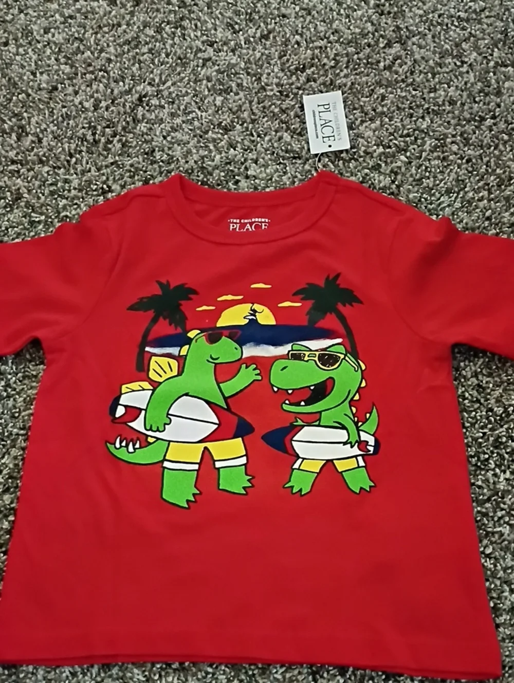 The Children's Place Red Dino Surf Rashguard with Green Dinosaurs
